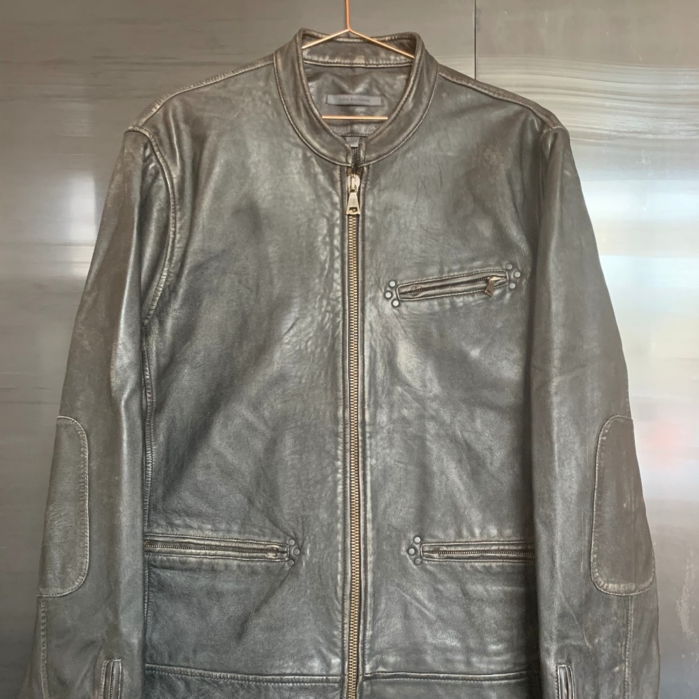 John Varvatos Mens Black Leather Bomber Jacket